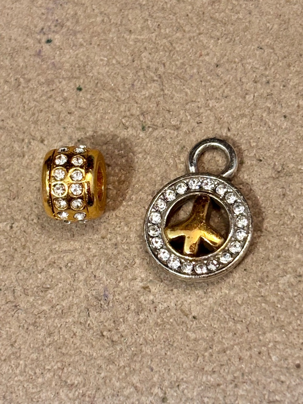 Two Brighton Gold & crystal mini items Peace charm Stone bead MINI holder ONLY